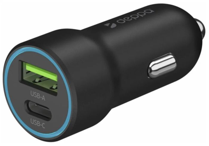 Deppa USB-C+USB A Car Charger, Black