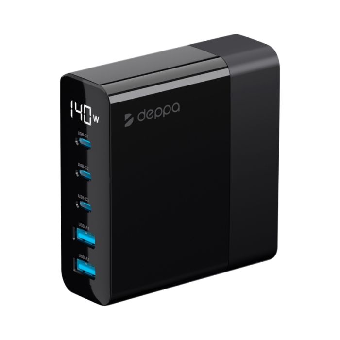 Deppa 3xUSB-C, 2xUSB charging station, black