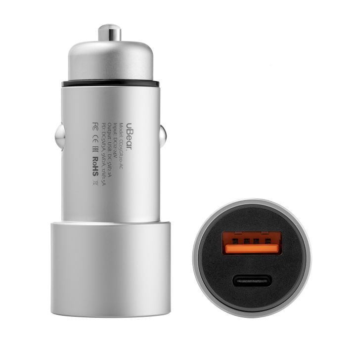 uBear Ride Car Charger, USB-C+USB-A, Gray